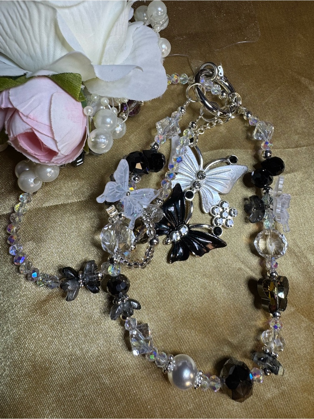 Delicate Black & White Butterfly Charms Keychain/Purse Chain